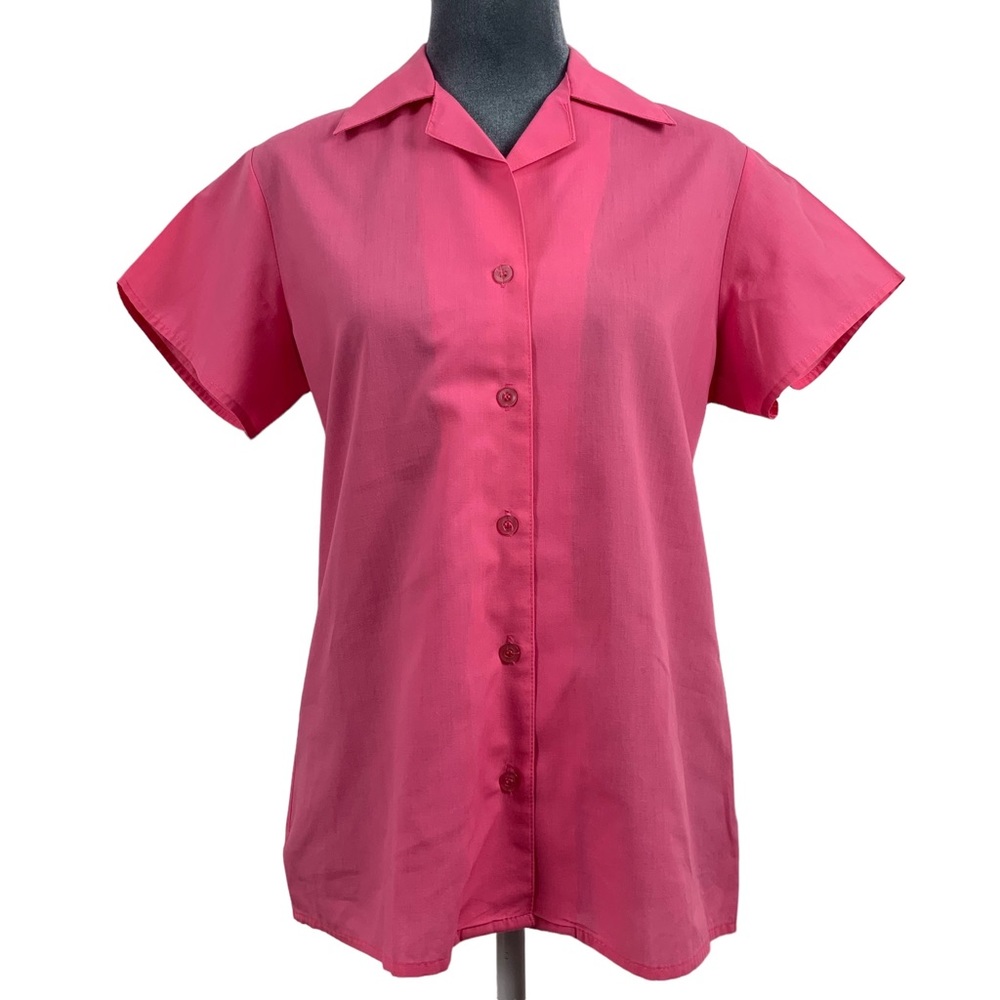 Vintage 80s Gil & Co Womens Medium Pink Short Sleeve Button Front Shirt